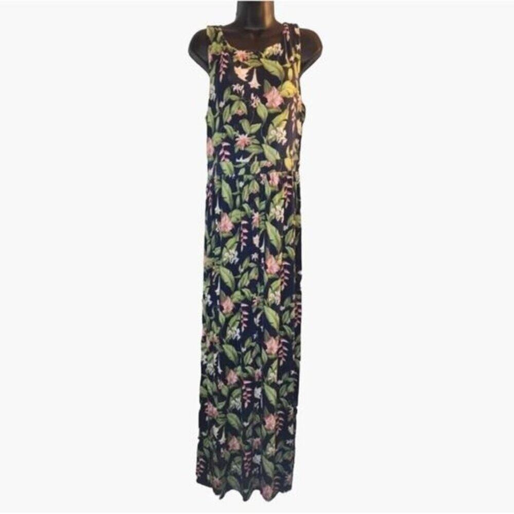 Tommy Bahama Navy Floral Stretch Jersey Maxi Dress Women's Size Medium Good used